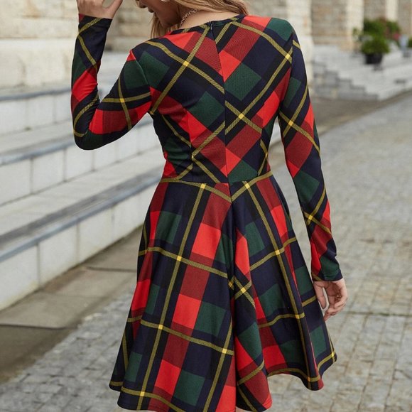 Plaid A-line Flared Mini Dress - Picture 4 of 9
